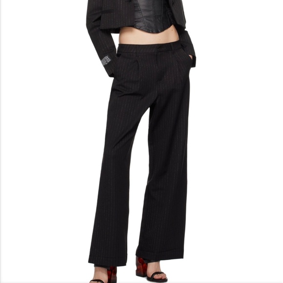 $575 Ksubi Black Rebel Metallic Pinstripe Trouser Pant Size 27